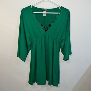 Emerald Green Relaxed V-Neck Dress